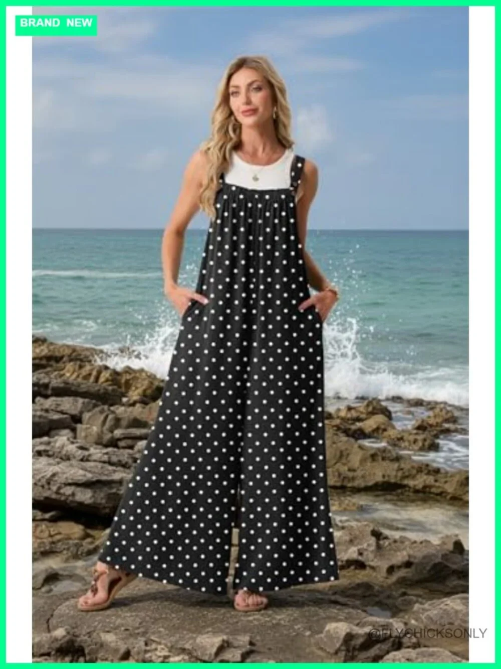 Womens Casual Jumpsuit Wide Leg Romper Sleeveless Overalls with Pockets